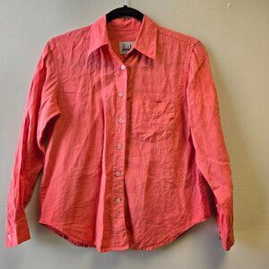 David N. Coral Long-Sleeve Shirt Button-Up Size M 100% Linen Elegant Casual Wear